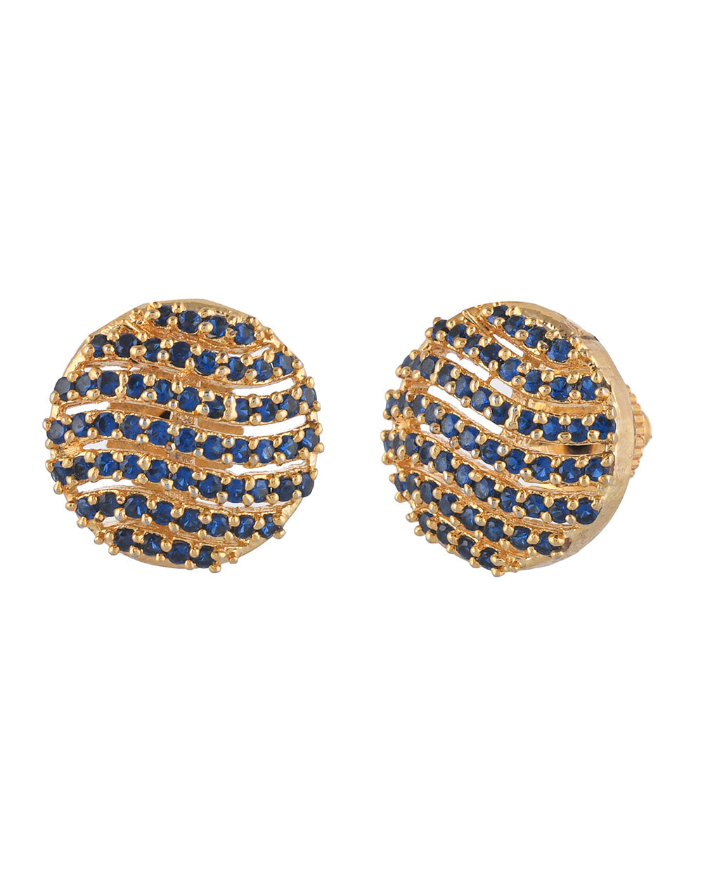 Women's Sparling Elegance Royal Blue Round Cut Zircons Brass Gold Plated Earrings - Voylla