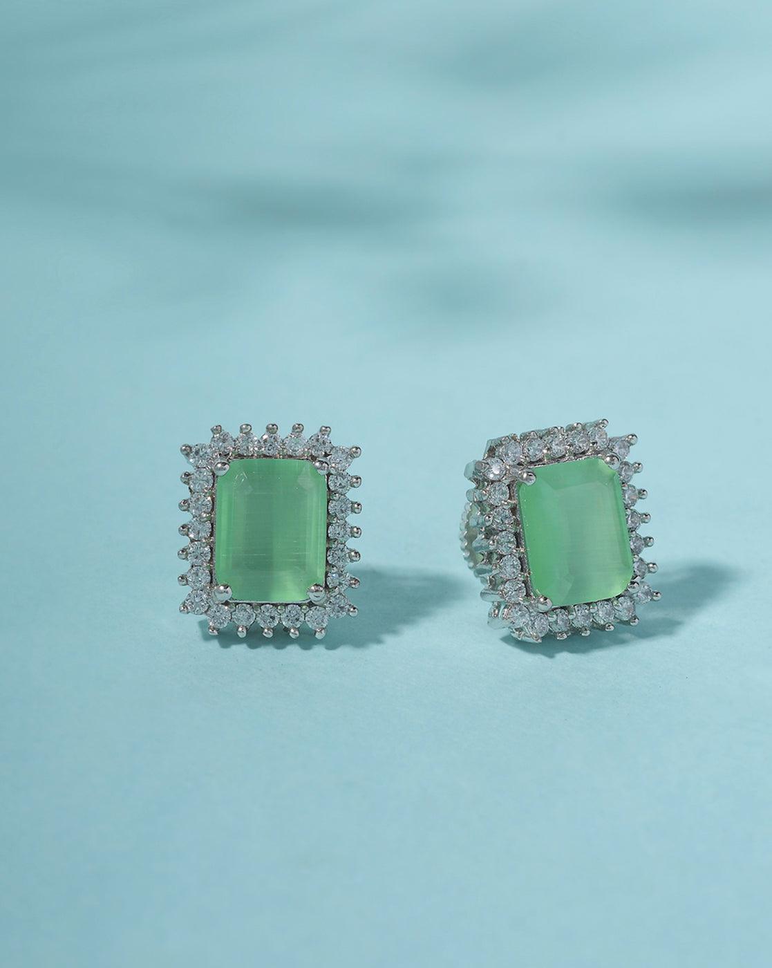 Women's Sparkling Elegance Emerald Cut Zircons Silver Plated Earrings - Voylla