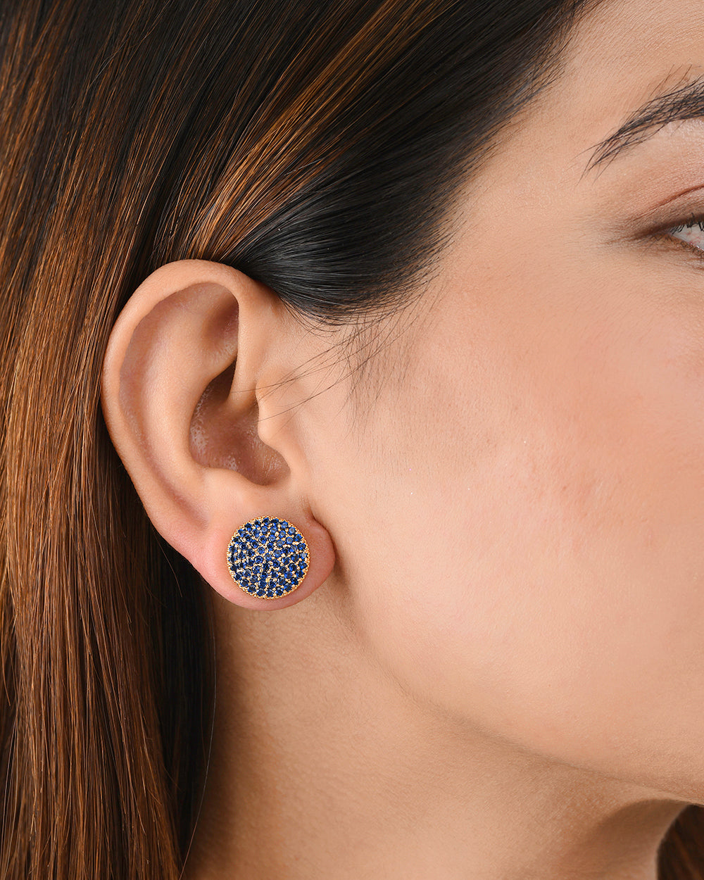 Women's Sparkling Elegance Round Cut Blue Zircons Gold Plated Earrings - Voylla