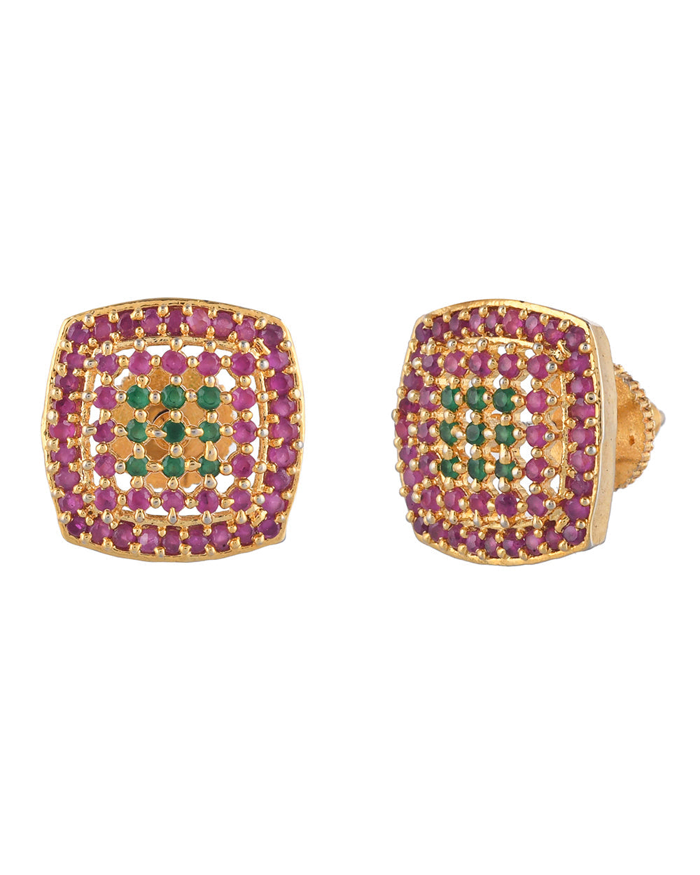Women's Sparkling Elegance Gold Plated Round Cut Zircons Studded Brass Earrings - Voylla