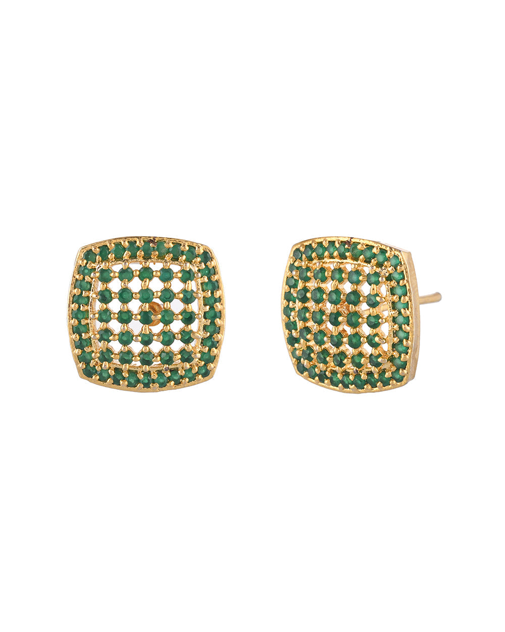 Women's Sparkling Elegance Green Round Cut Cz Adorned Brass Gold Plated Earrings - Voylla