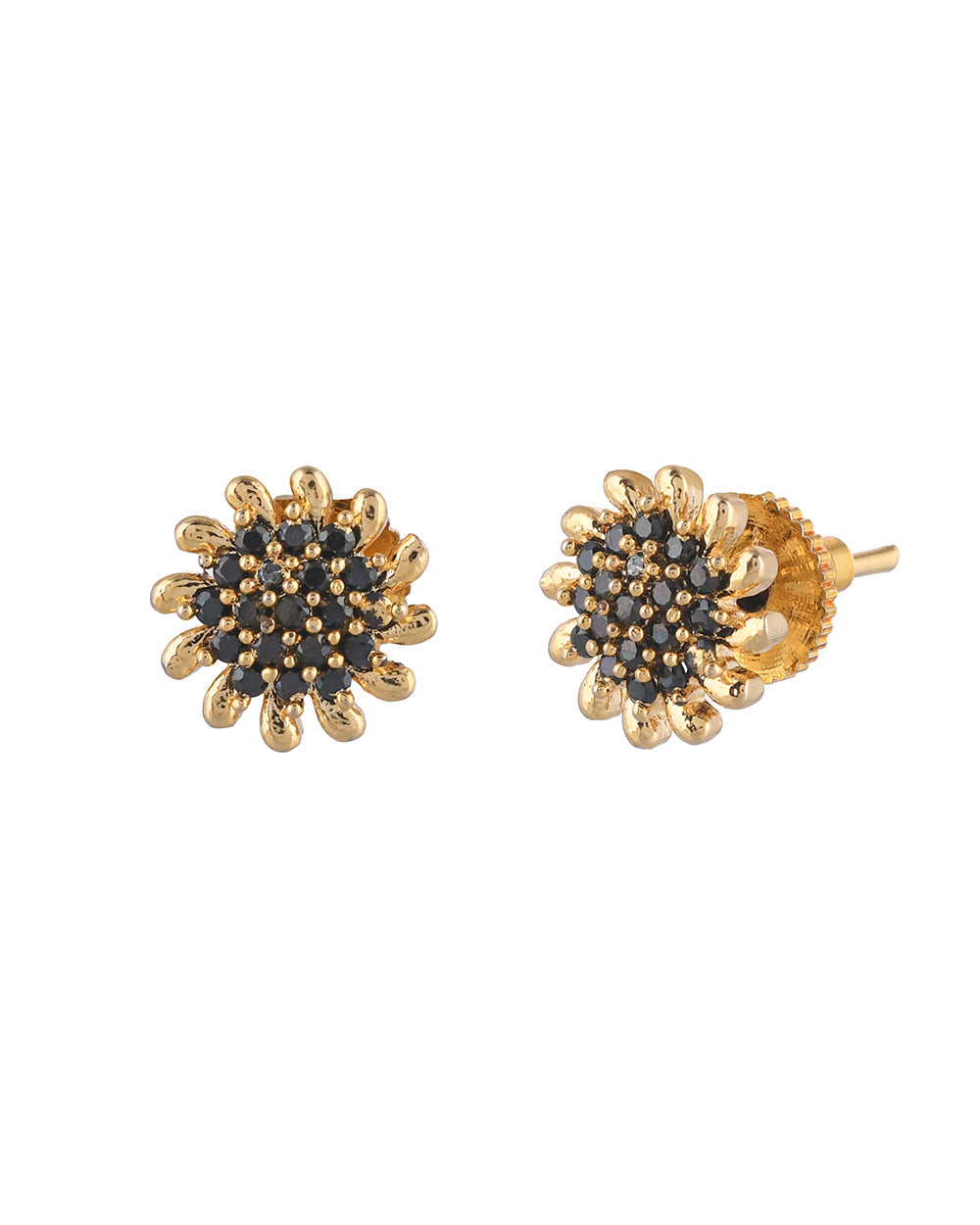 Women's Sparkling Elegance Floral Zircons Embellished Brass Gold Plated Earrings - Voylla