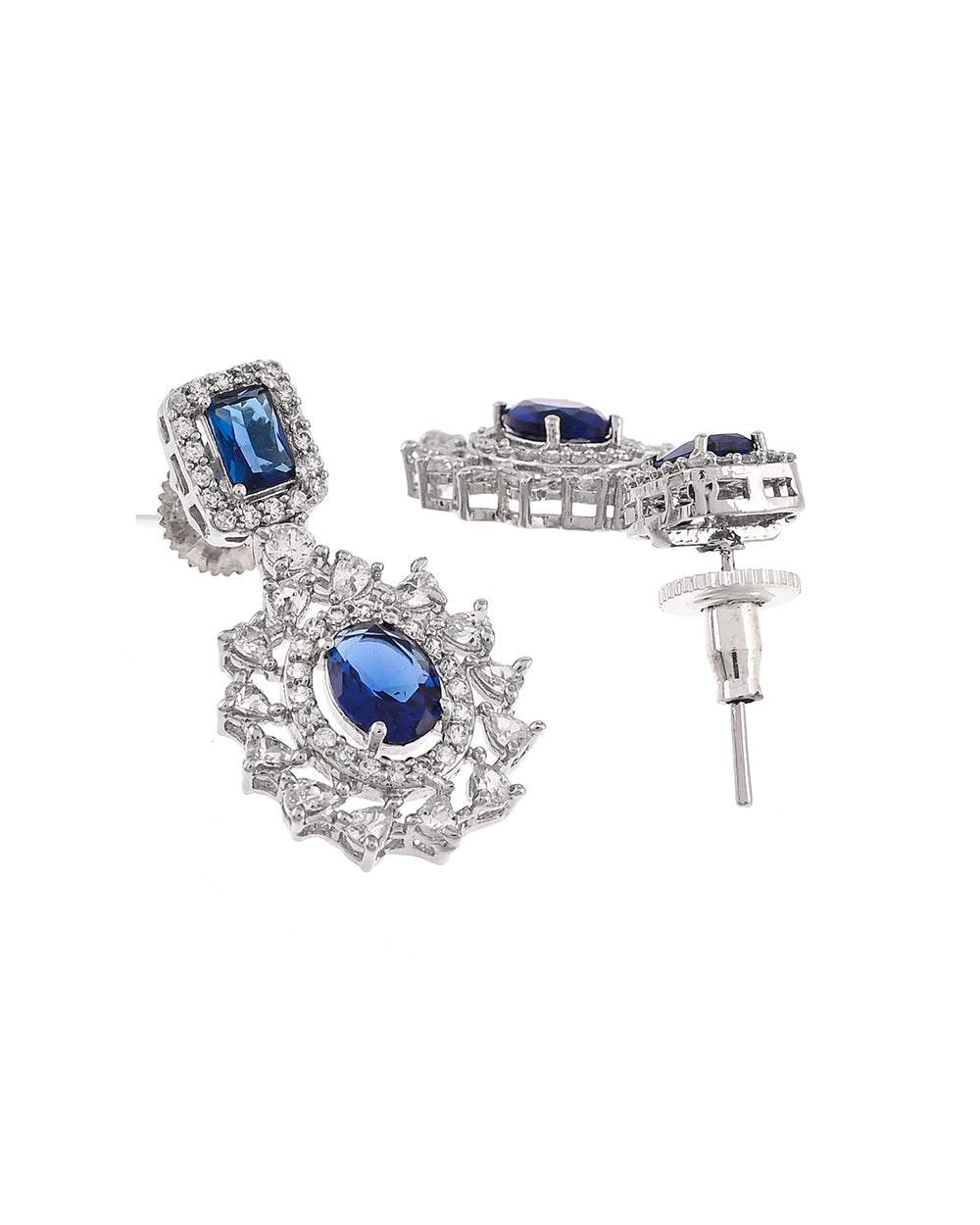 Women's Sparkling Elegance Royal Blue And White Cz Brass Silver Plated Jewellery Set - Voylla