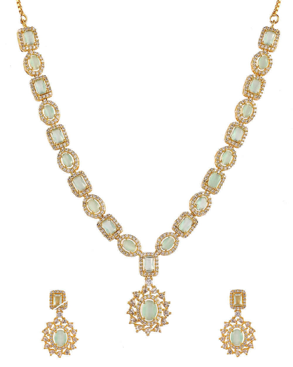 Women's Sparkling Elegance Zircons Adorned Gold Plated Jewellery Set - Voylla