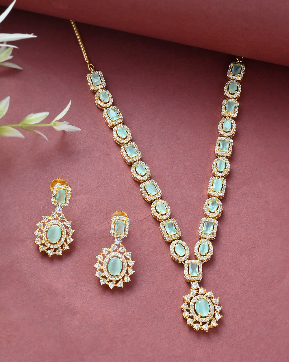 Women's Sparkling Elegance Zircons Adorned Gold Plated Jewellery Set - Voylla