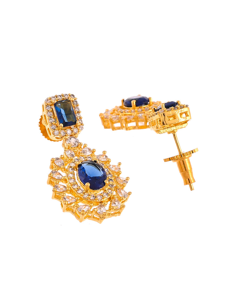 Women's Sparkling Elegance Gold Plated Cluster Setting Zirconia Adorned Brass Jewellery Set - Voylla