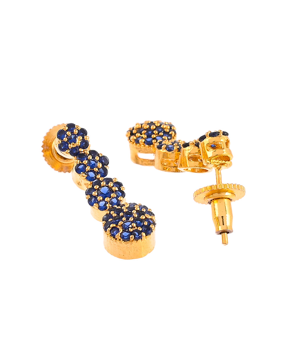 Women's Sparkling Elegance Floral Blue Round Cut Zircons Brass Gold Plated Jewellery Set - Voylla