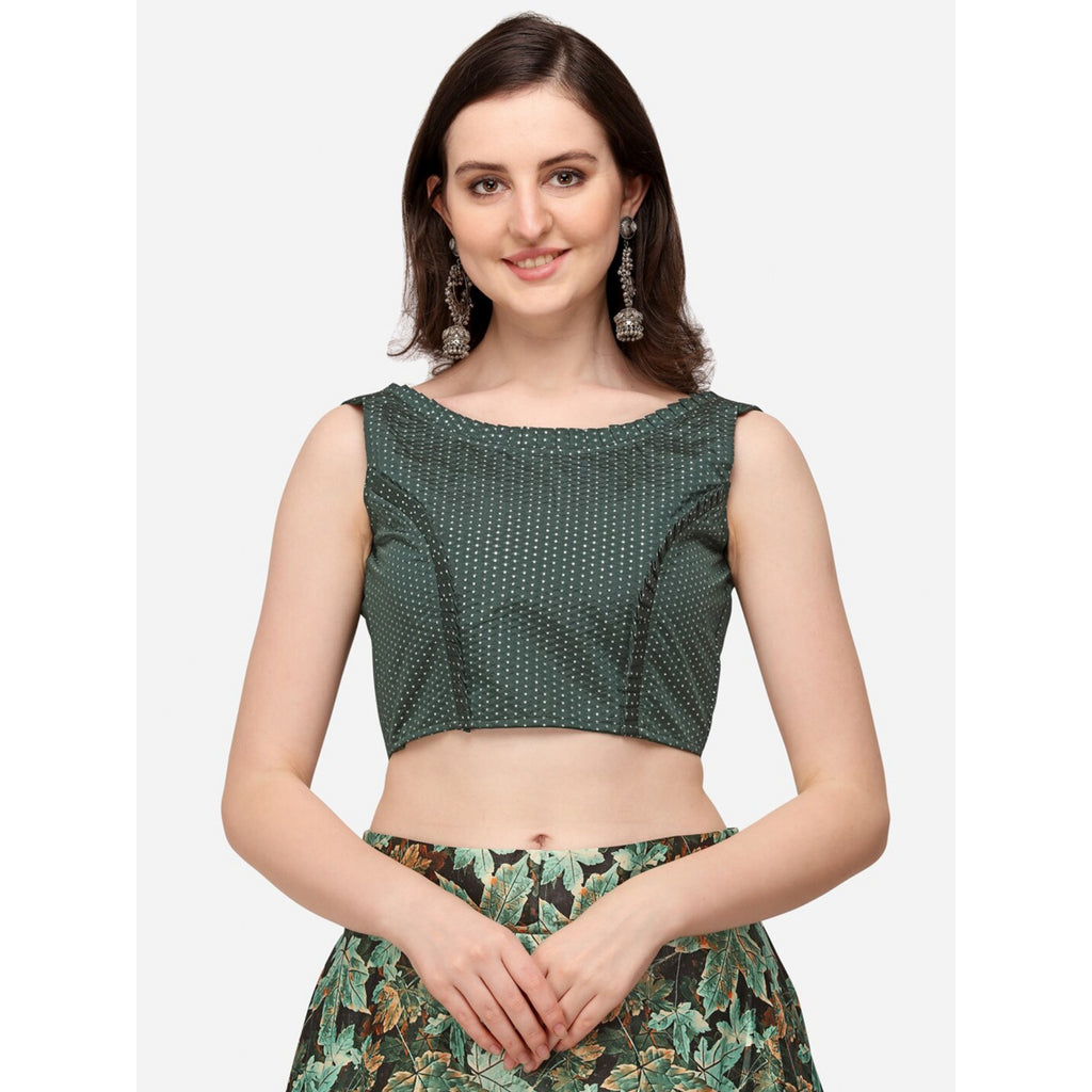 Women's Digital Print Shiney Satin Semistitched Lehenga Choli With Unstitched Blouse And Thred Work Dupatta