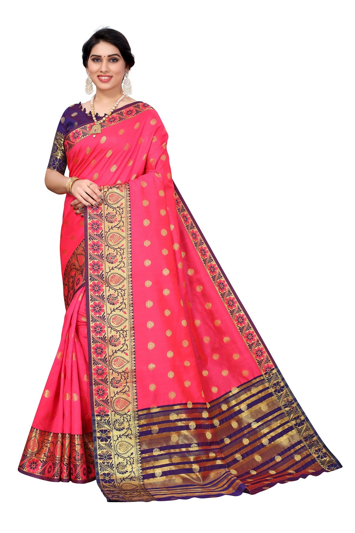 Women's Cotton Rich Silk With Jacquard Weaving Pink Saree - Vamika