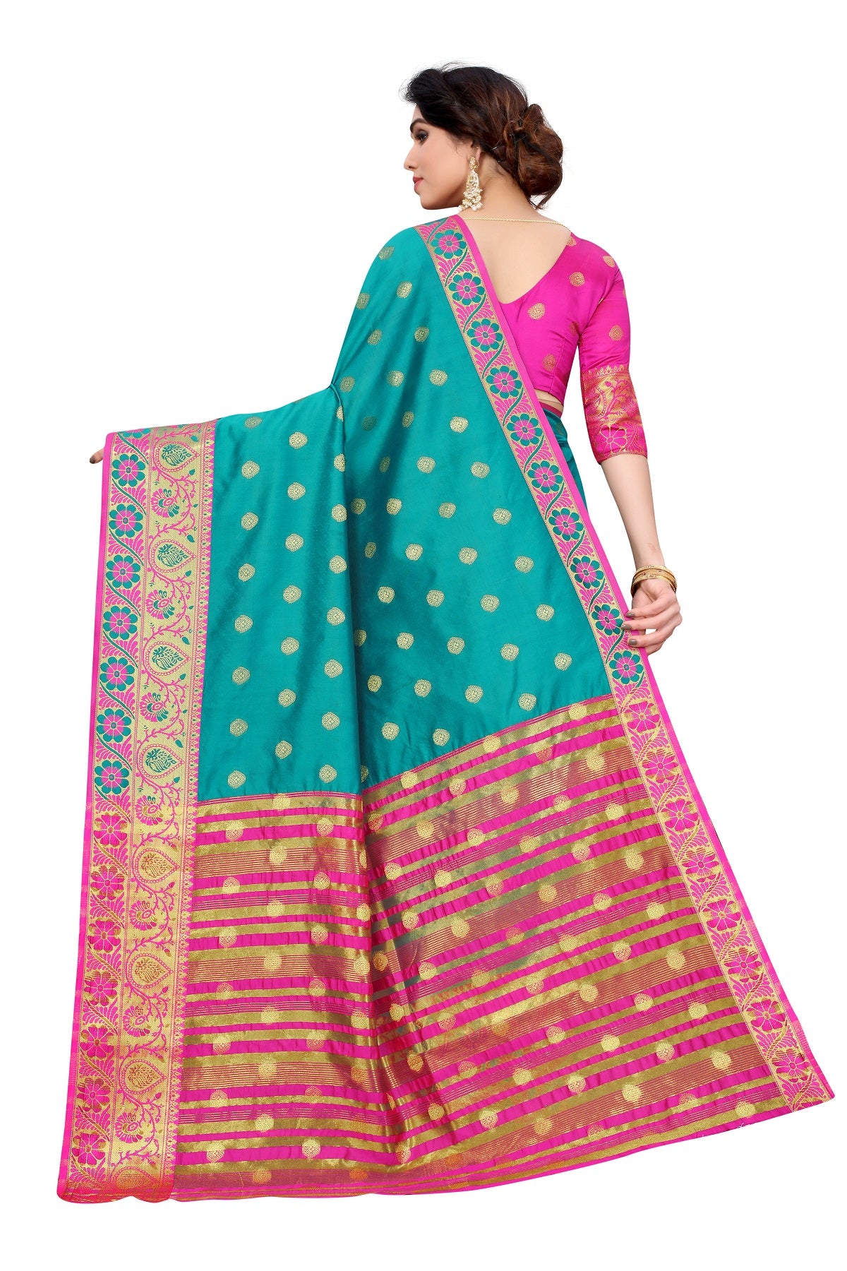 Women's Cotton Rich Silk With Jacquard Weaving Rama Green Saree - Vamika