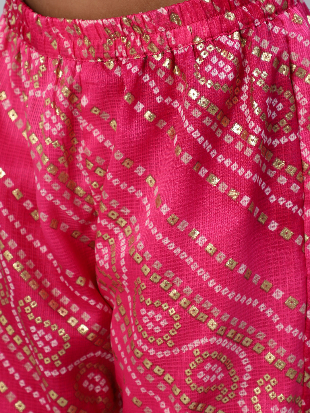 Girl's Pink Bandhani Print Top Sharara With Dupatta - Aks Girls