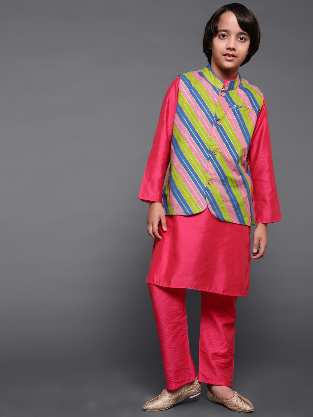 Boy's Multicolor Striped Nehru Jacket - Aks Boys