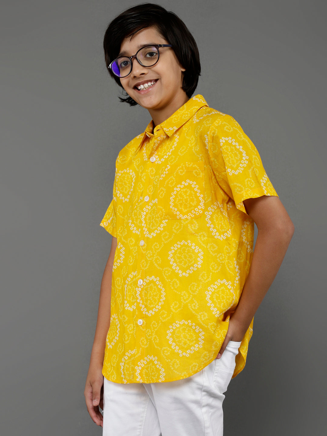 Boy's Yellow Bandhani Print Shirt - Aks Boys