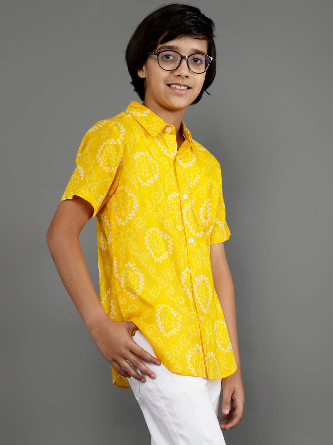 Boy's Yellow Bandhani Print Shirt - Aks Boys