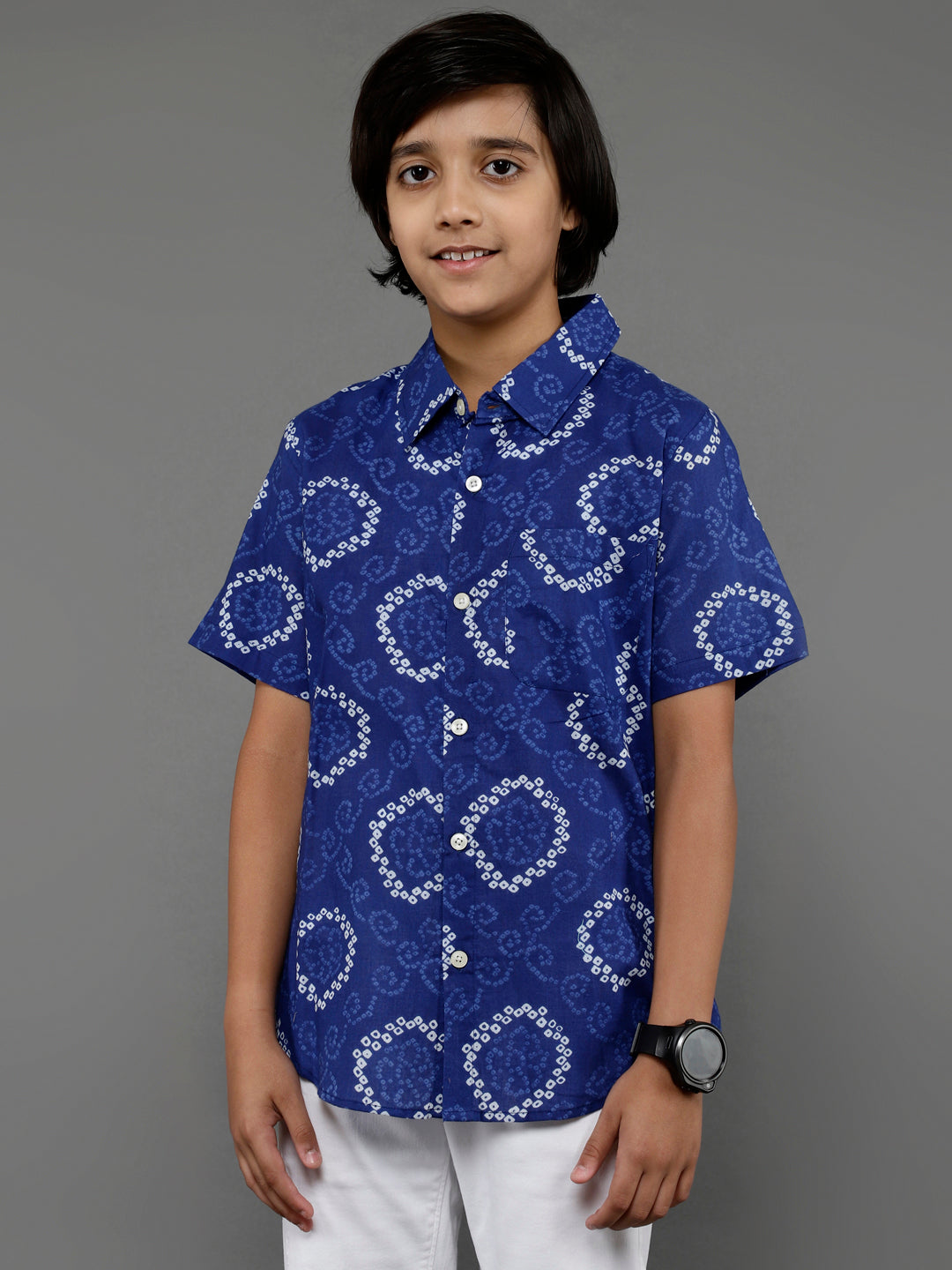 Boy's Blue Bandhani Print Shirt - Aks Boys