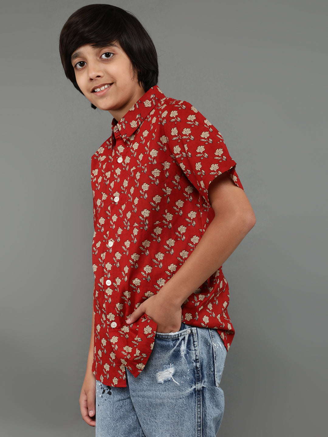 Boy's Brown Floral Print Shirt - Aks Boys