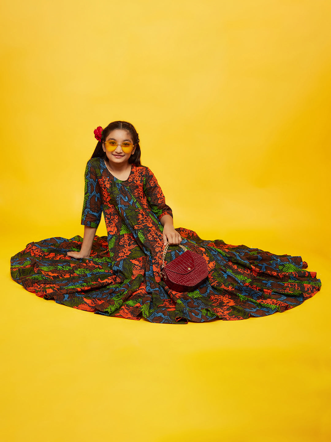 Girl's Multicolor Animal Print Tiered Maxi Dress - Aks Girls