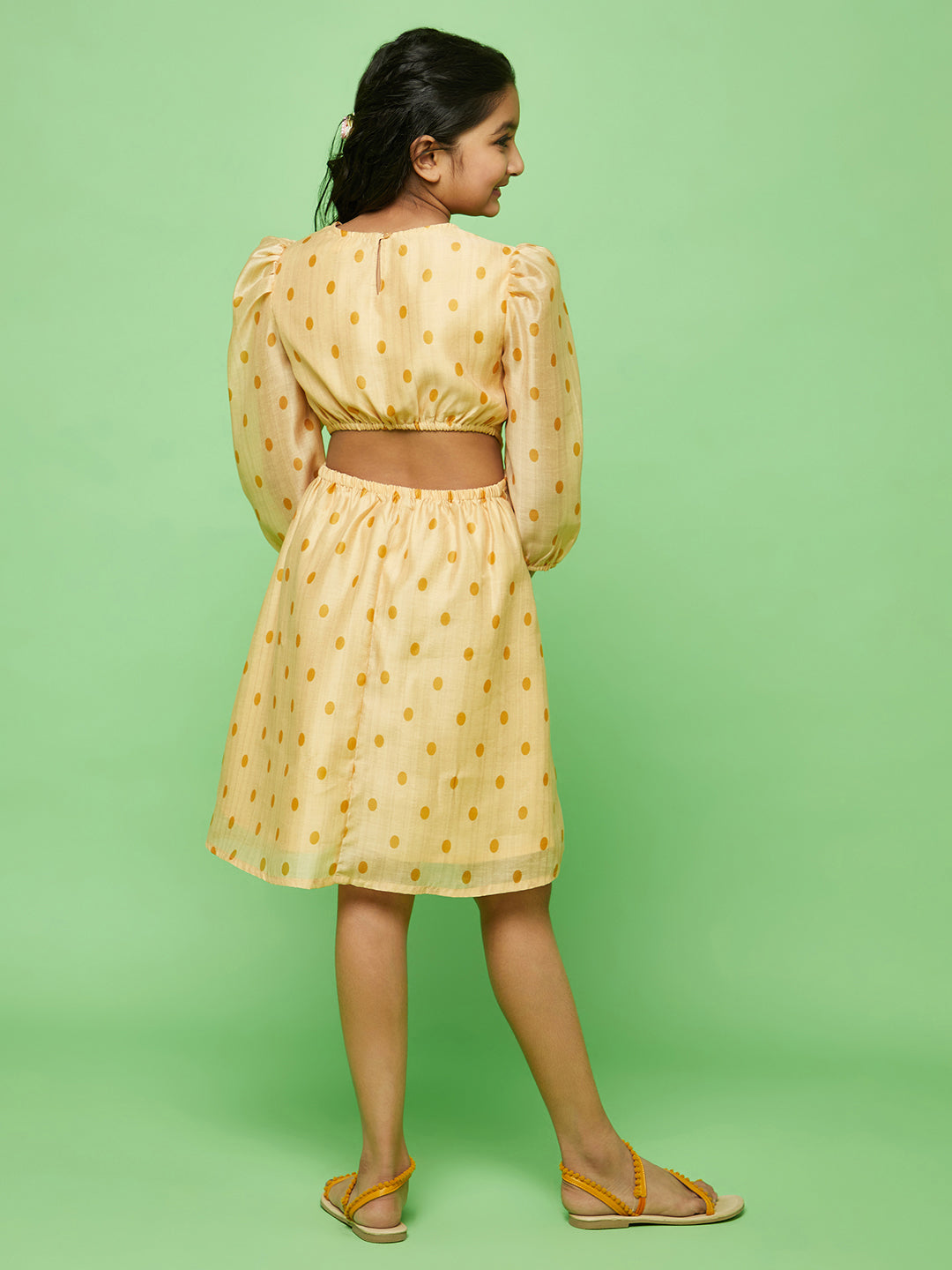 Girl's Cream Polka Dot Print Skater Dress - Aks Girls
