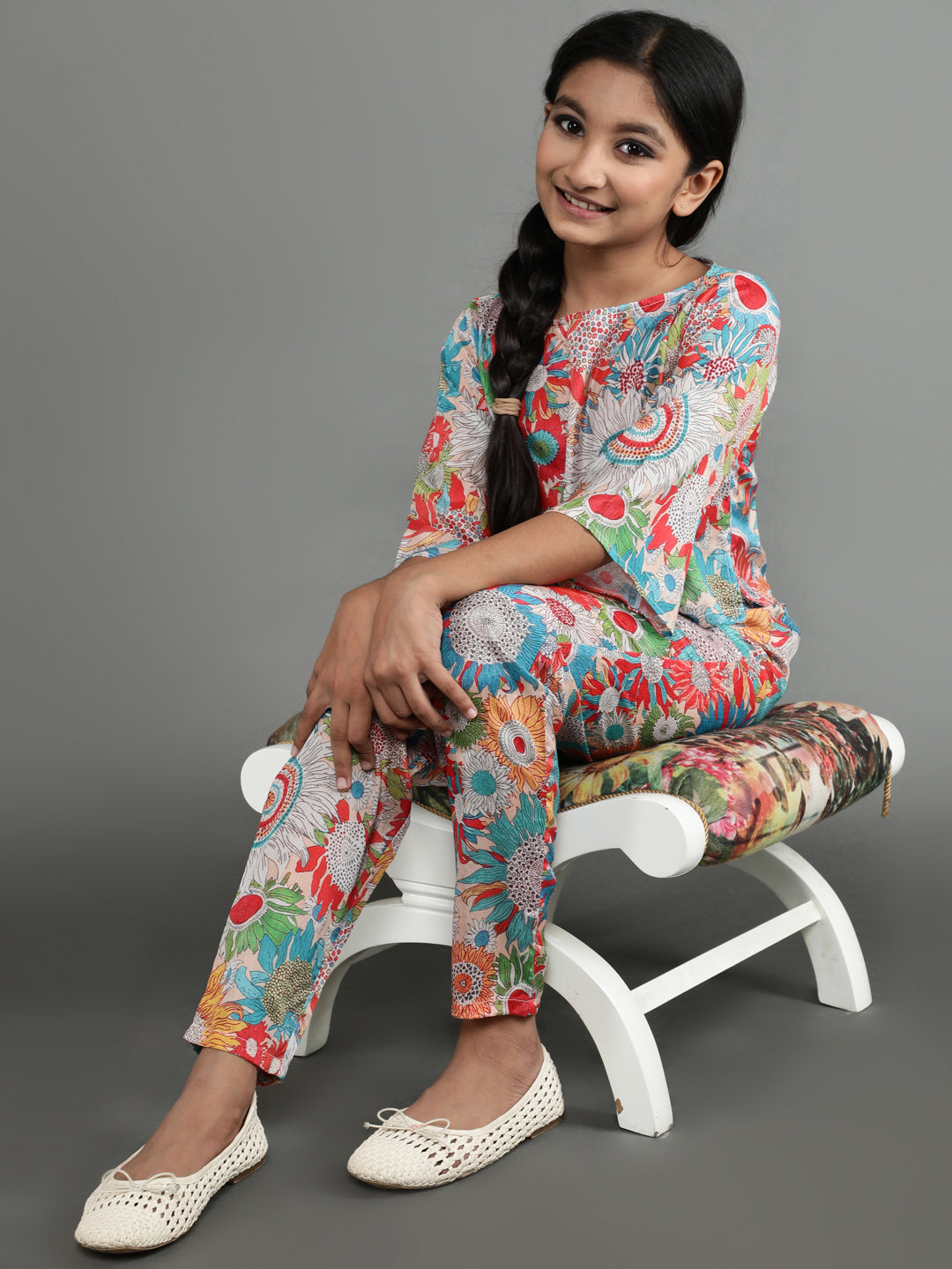 Girl's Mulicolor Floral Print Top With Pant - Aks Girls