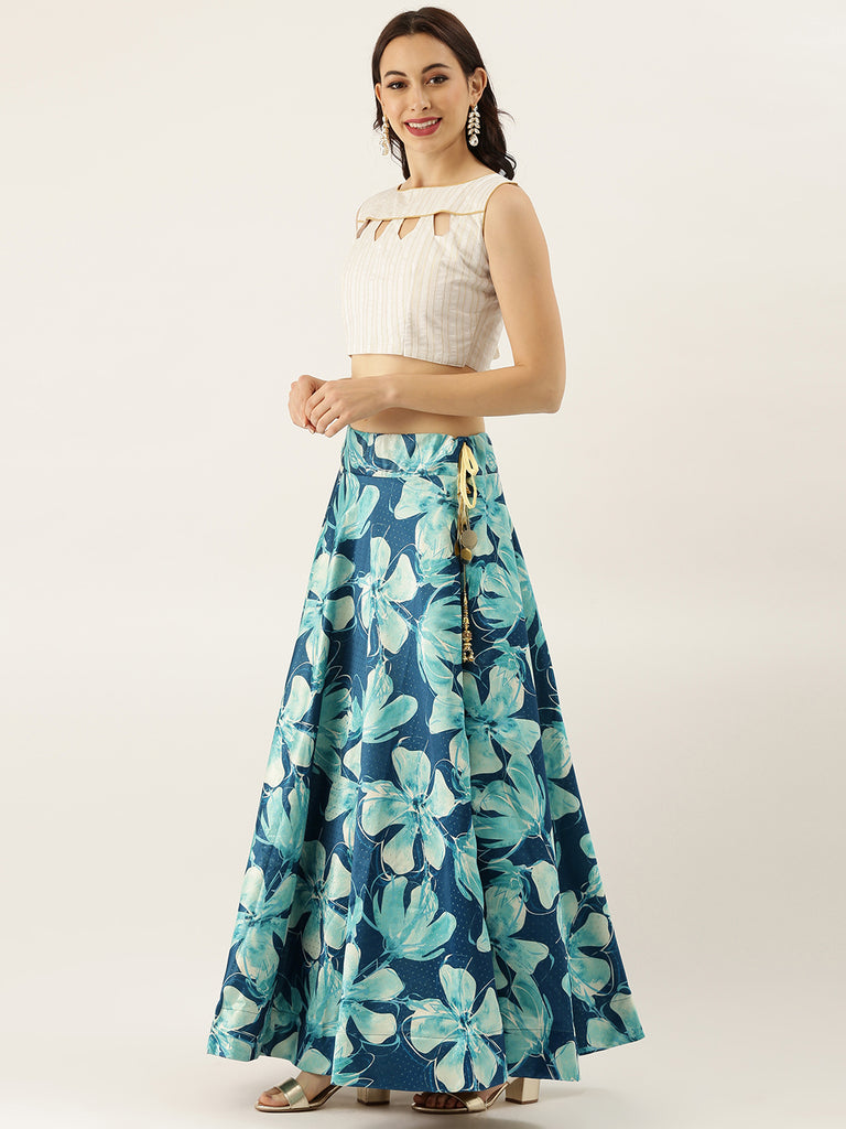 Women's Digital Print Shiney Satin Semistitched Lehenga Choli With Unstitched Blouse And Thred Work Dupatta