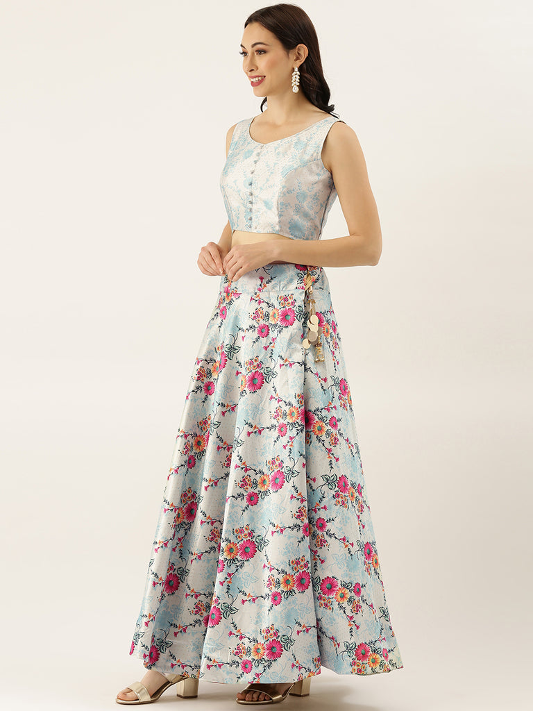 Women's Digital Print Shiney Satin Semistitched Lehenga Choli With Unstitched Blouse And Thred Work Dupatta