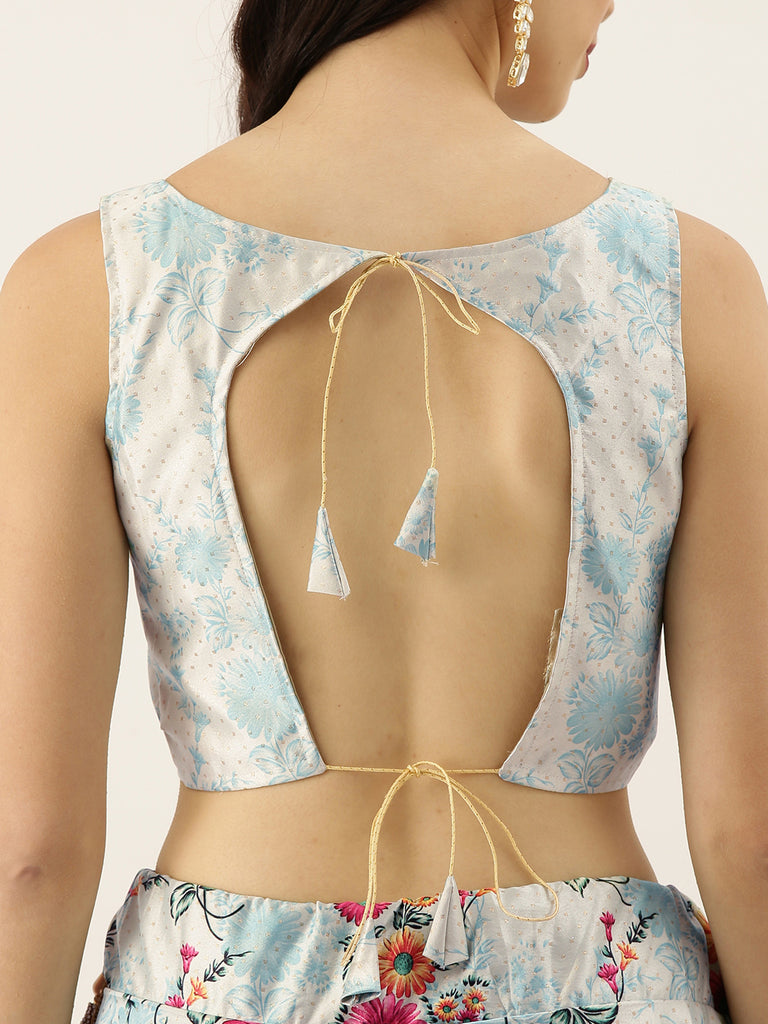 Women's Digital Print Shiney Satin Semistitched Lehenga Choli With Unstitched Blouse And Thred Work Dupatta