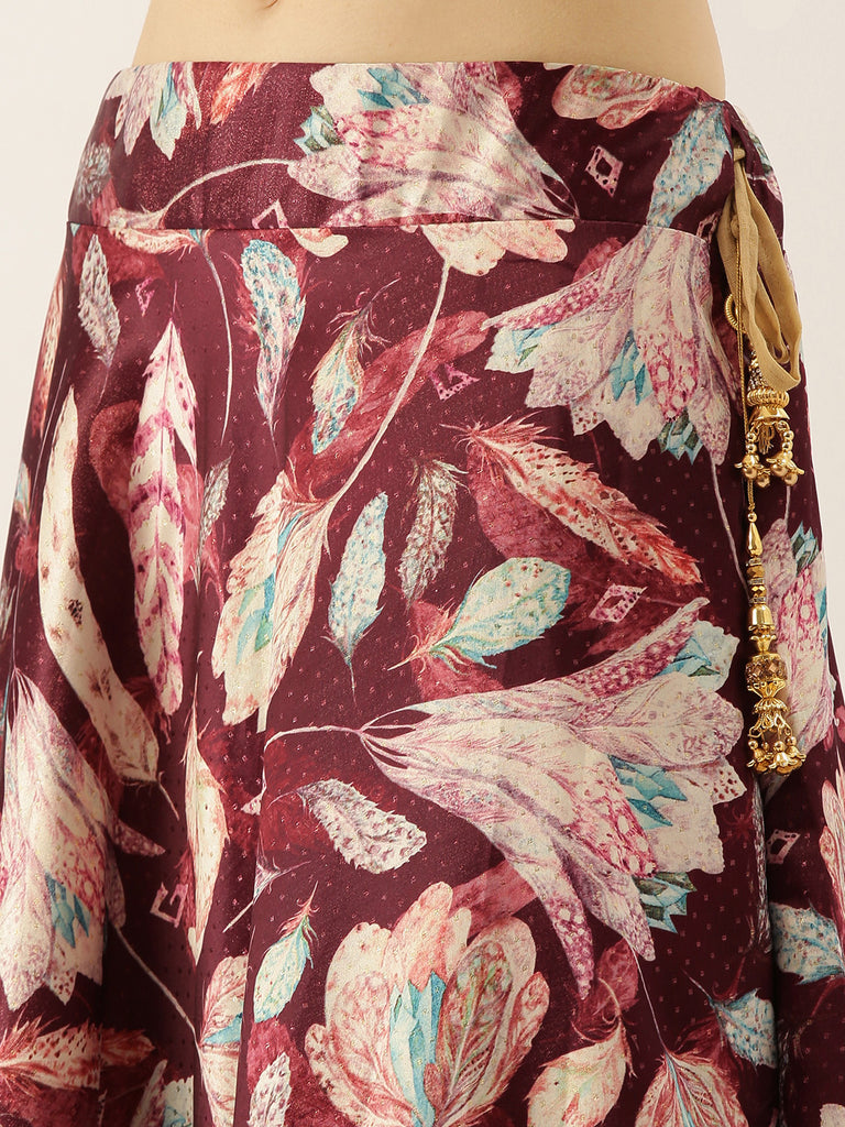 Women's Digital Print Shiney Satin Semistitched Lehenga Choli With Unstitched Blouse And Thred Work Dupatta