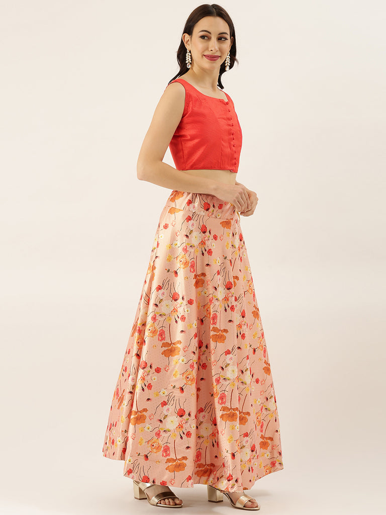 Women's Digital Print Shiney Satin Semistitched Lehenga Choli With Unstitched Blouse And Thred Work Dupatta