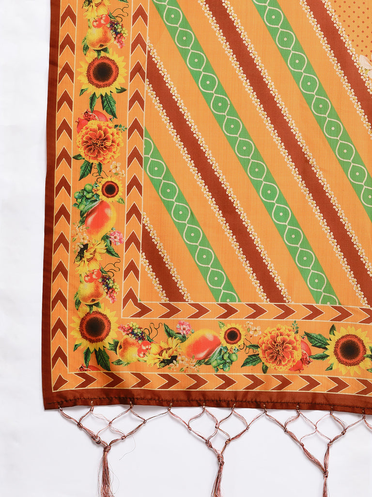 Women's Digital Print Shiney Satin Semistitched Lehenga Choli With Unstitched Blouse And Thred Work Dupatta