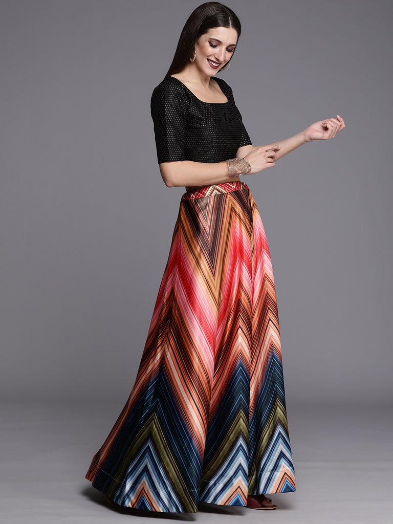 Women's Digital Print Shiney Satin Semistitched Lehenga Choli With Unstitched Blouse And Thred Work Dupatta