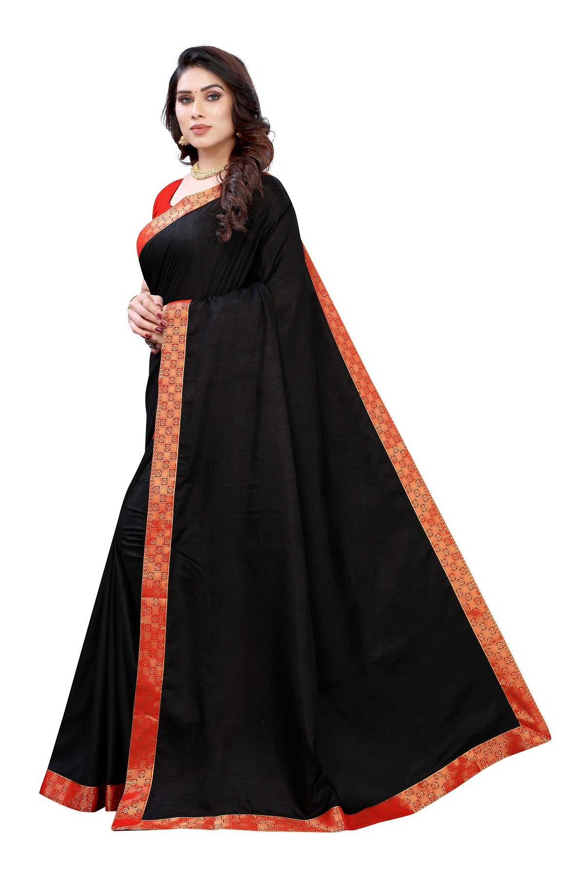Women's Black Dola Silk Border Saree - Vamika
