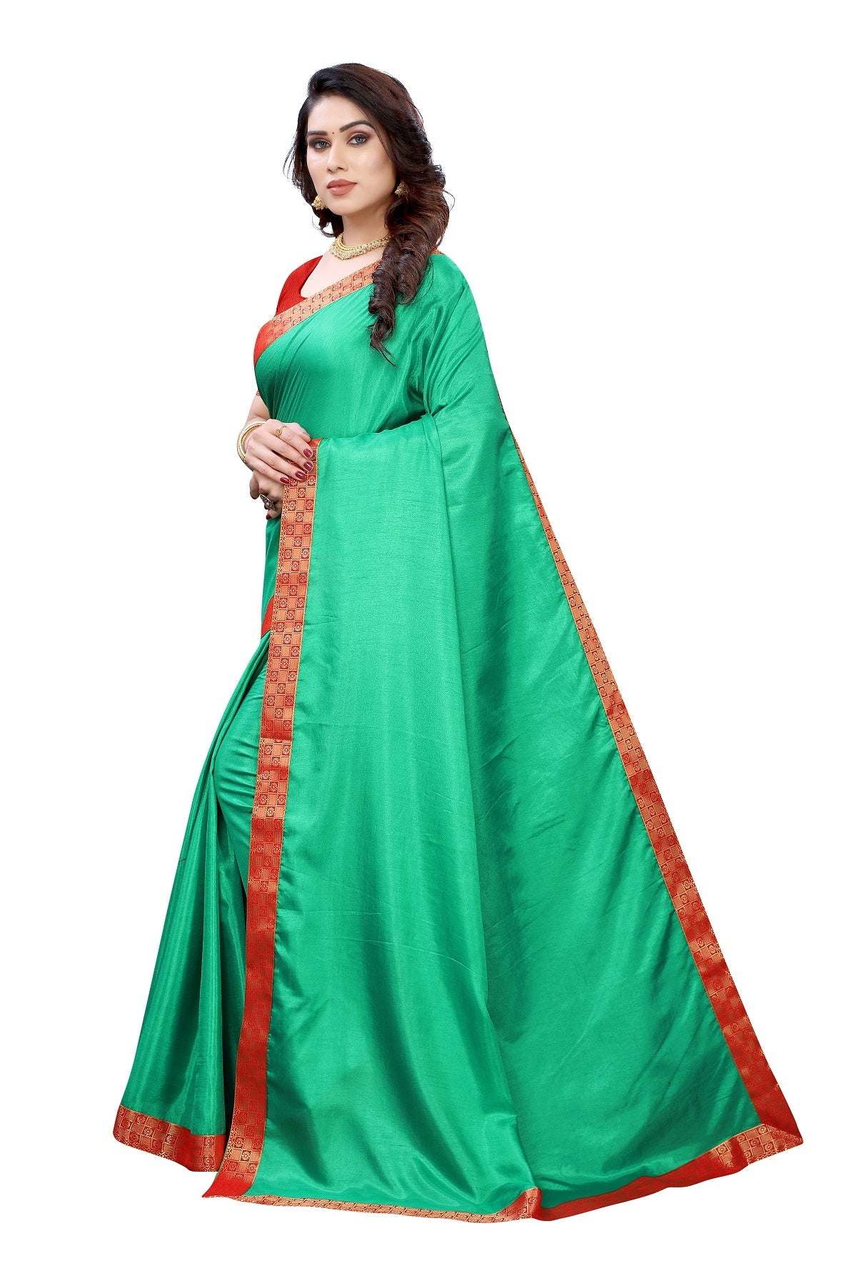 Women's Rama Green Dola Silk Border Saree - Vamika