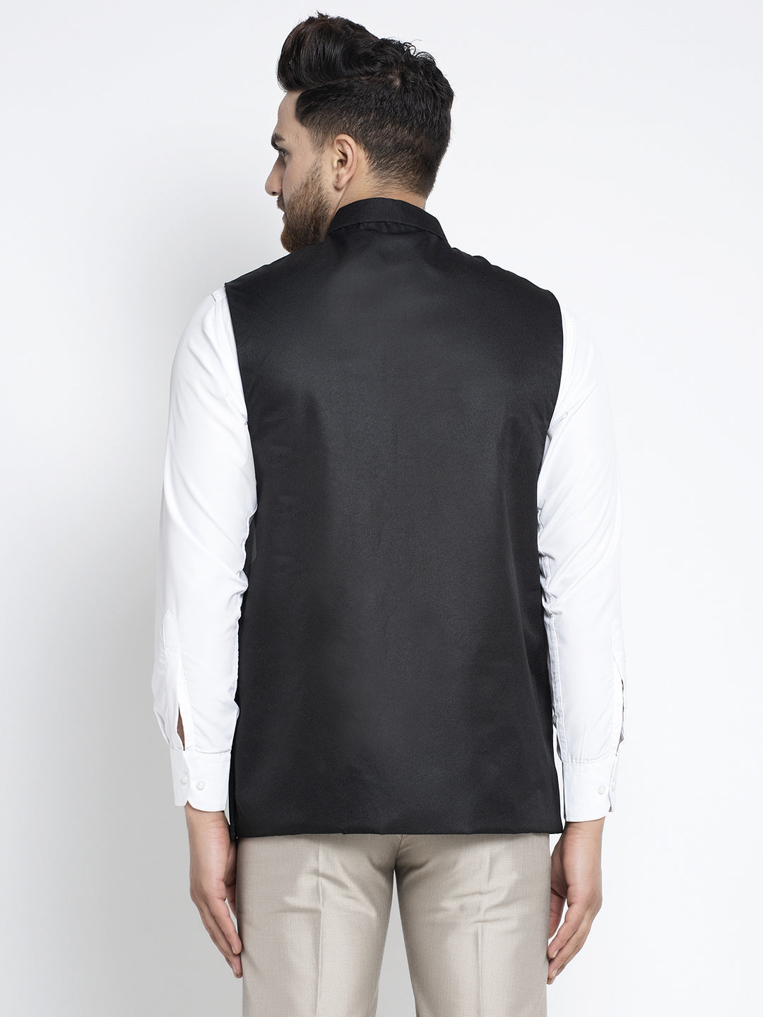 Men's Black Solid Nehru Jacket ( JOWC 4021Black ) - Virat Fashions