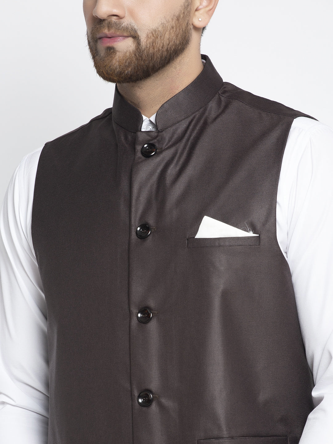 Men's Brown Solid Nehru Jacket ( JOWC 4021Coffee ) - Virat Fashions
