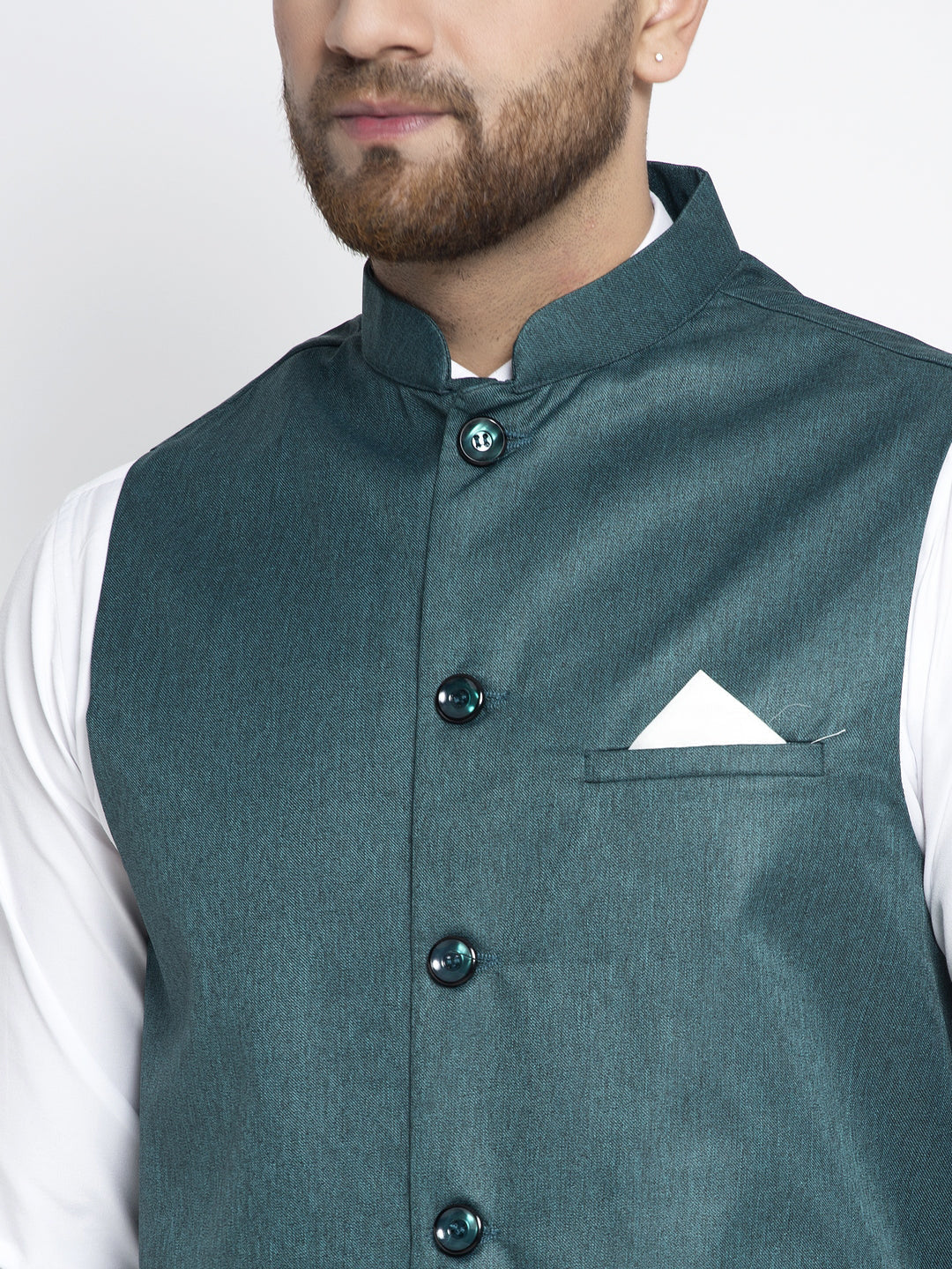 Men's Teal Solid Nehru Jacket ( JOWC 4021Teal ) - Virat Fashions