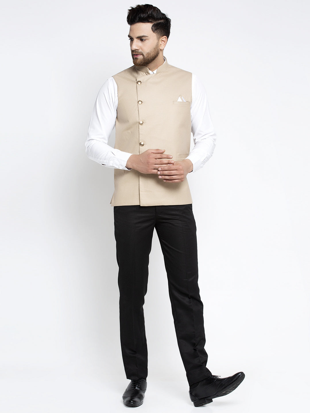 Men's Beige Nehru Jacket ( JOWC 4022Beige ) - Virat Fashions