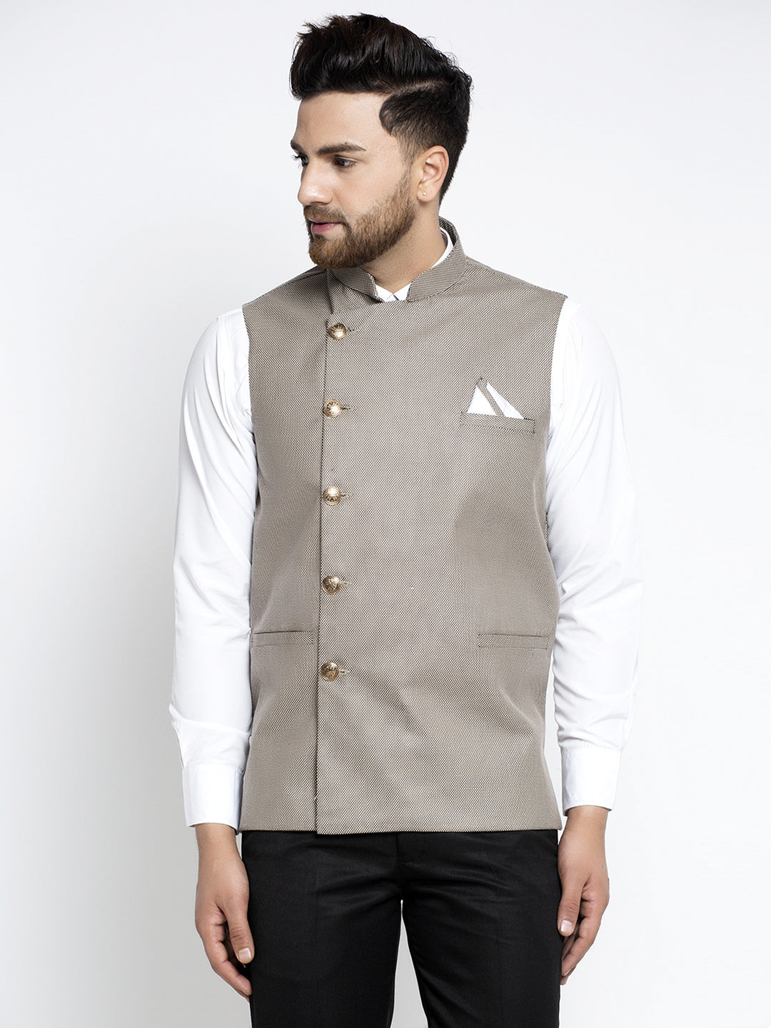 Men's Grey Nehru Jacket ( JOWC 4022Grey ) - Virat Fashions