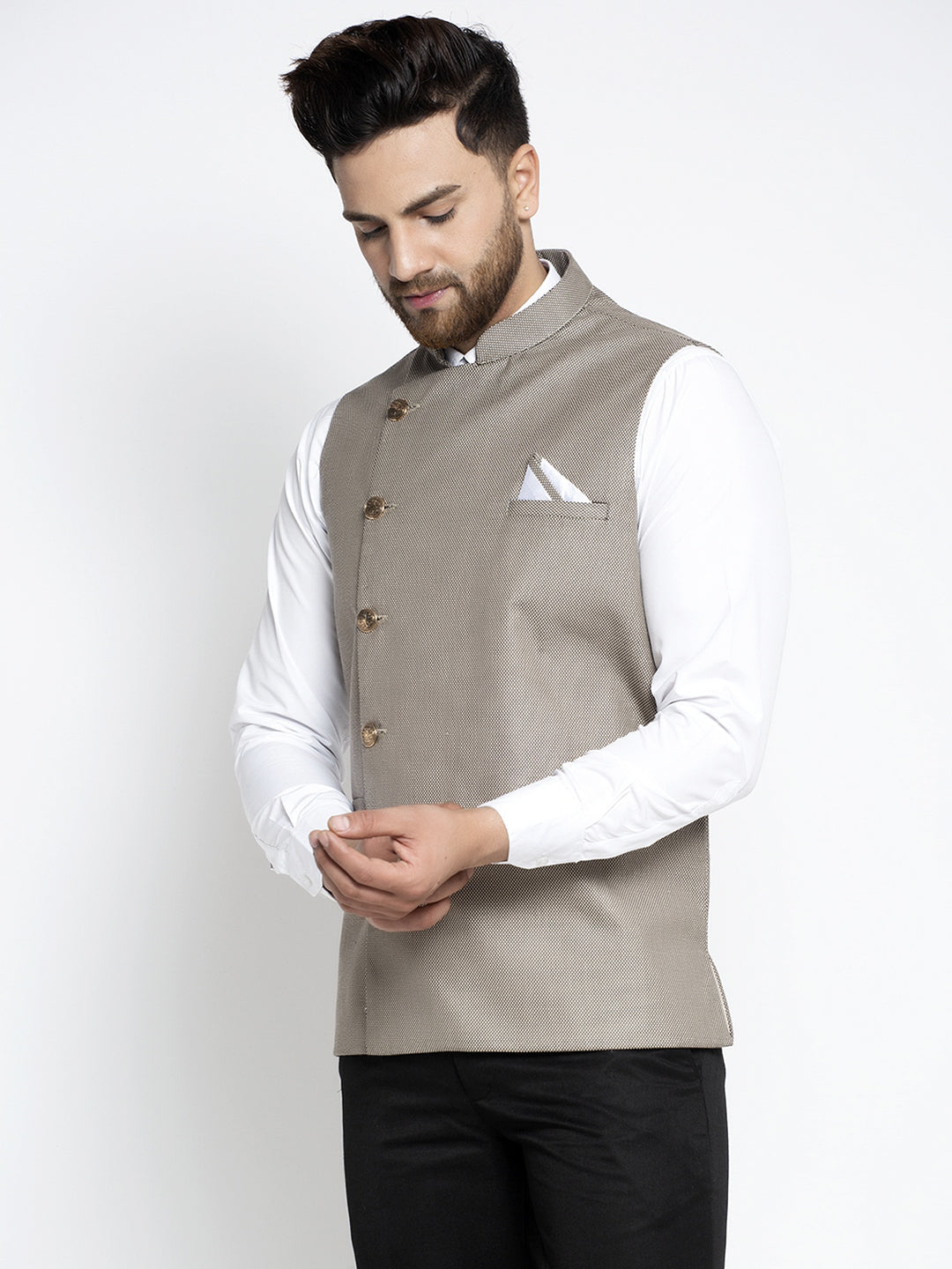 Men's Grey Nehru Jacket ( JOWC 4022Grey ) - Virat Fashions