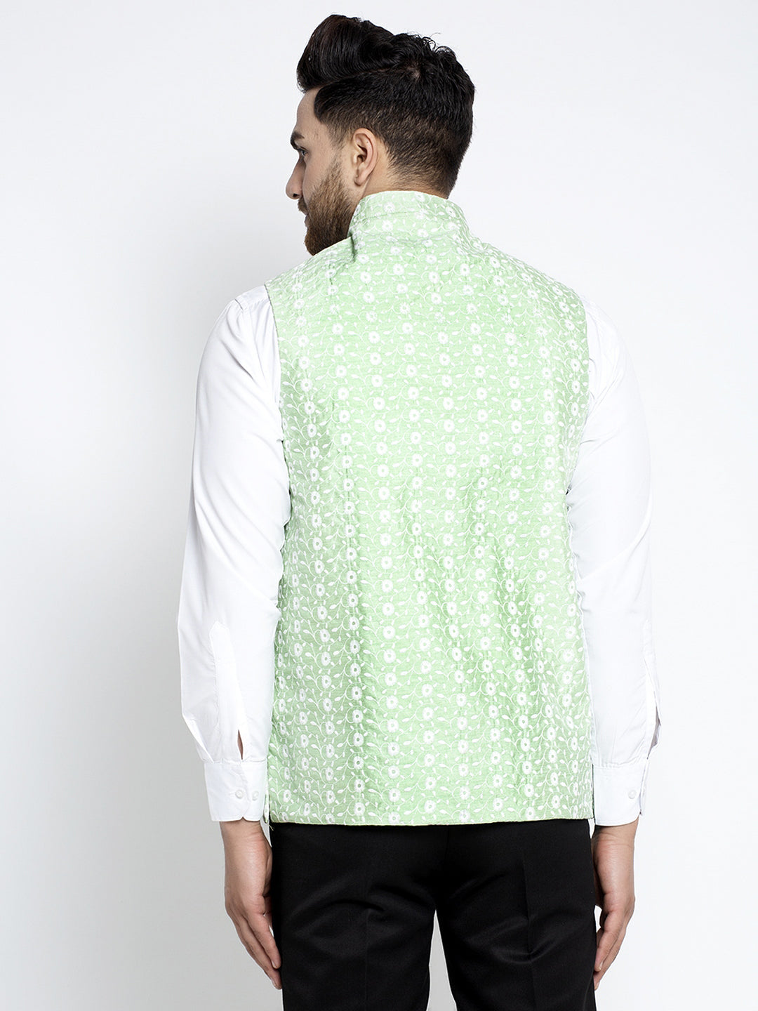 Men's Green Embroidered Nehru Jacket ( JOWC 4023Green ) - Virat Fashions