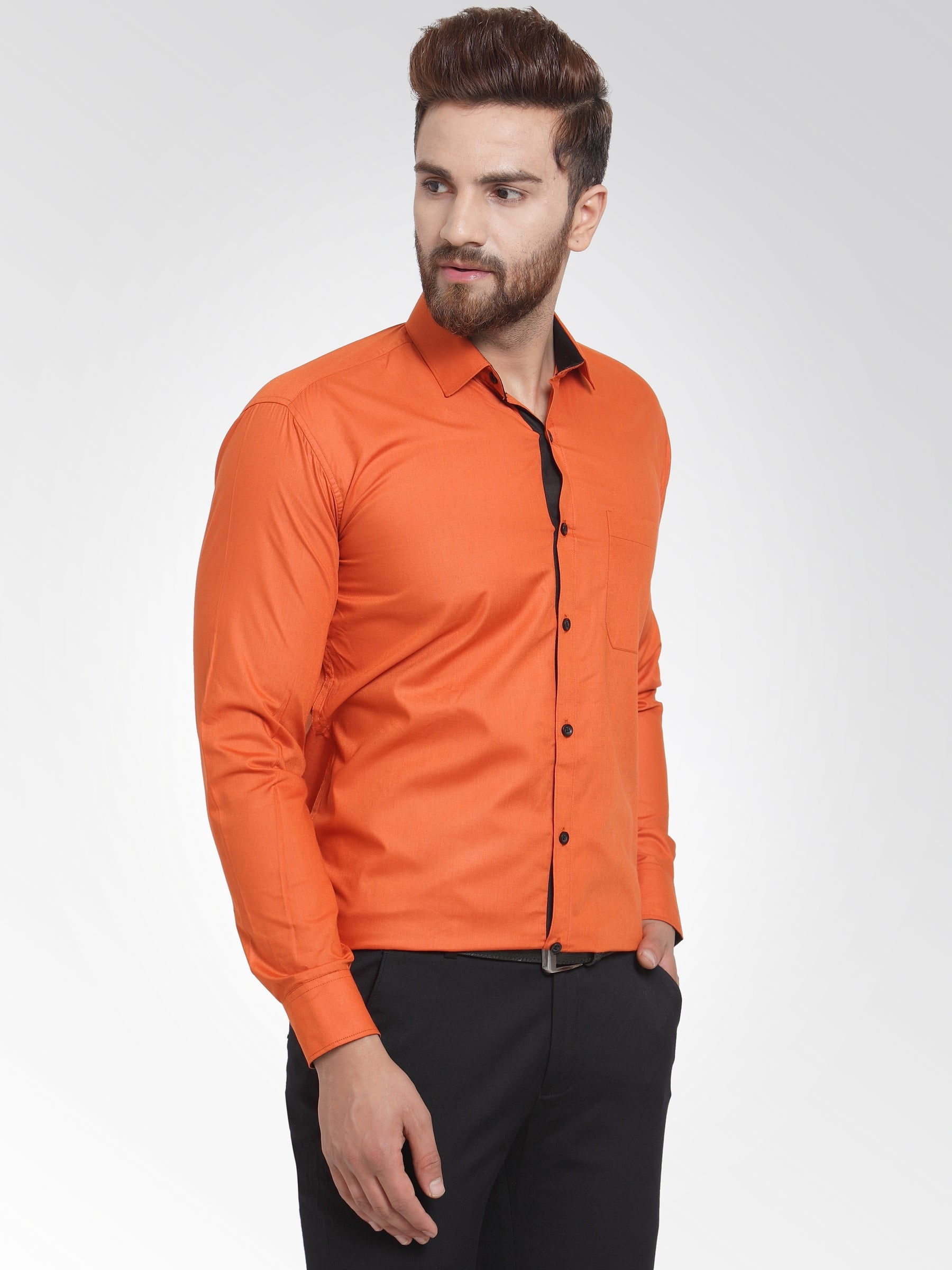 Men's Dark Orange Formal Shirt with black detailing ( SF 411DO ) - Jainish