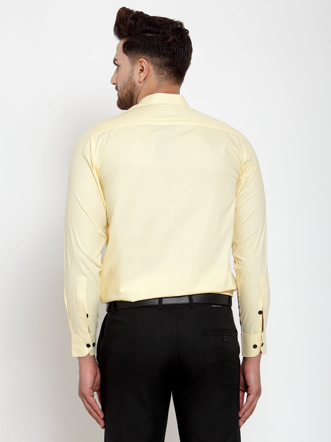 Men's Yellow Cotton Solid Mandarin Collar Formal Shirts ( SF 726Lime ) - Jainish
