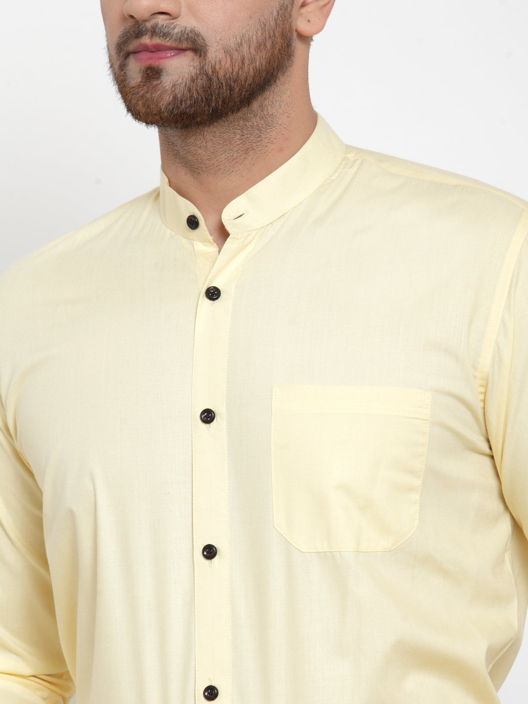 Men's Yellow Cotton Solid Mandarin Collar Formal Shirts ( SF 726Lime ) - Jainish