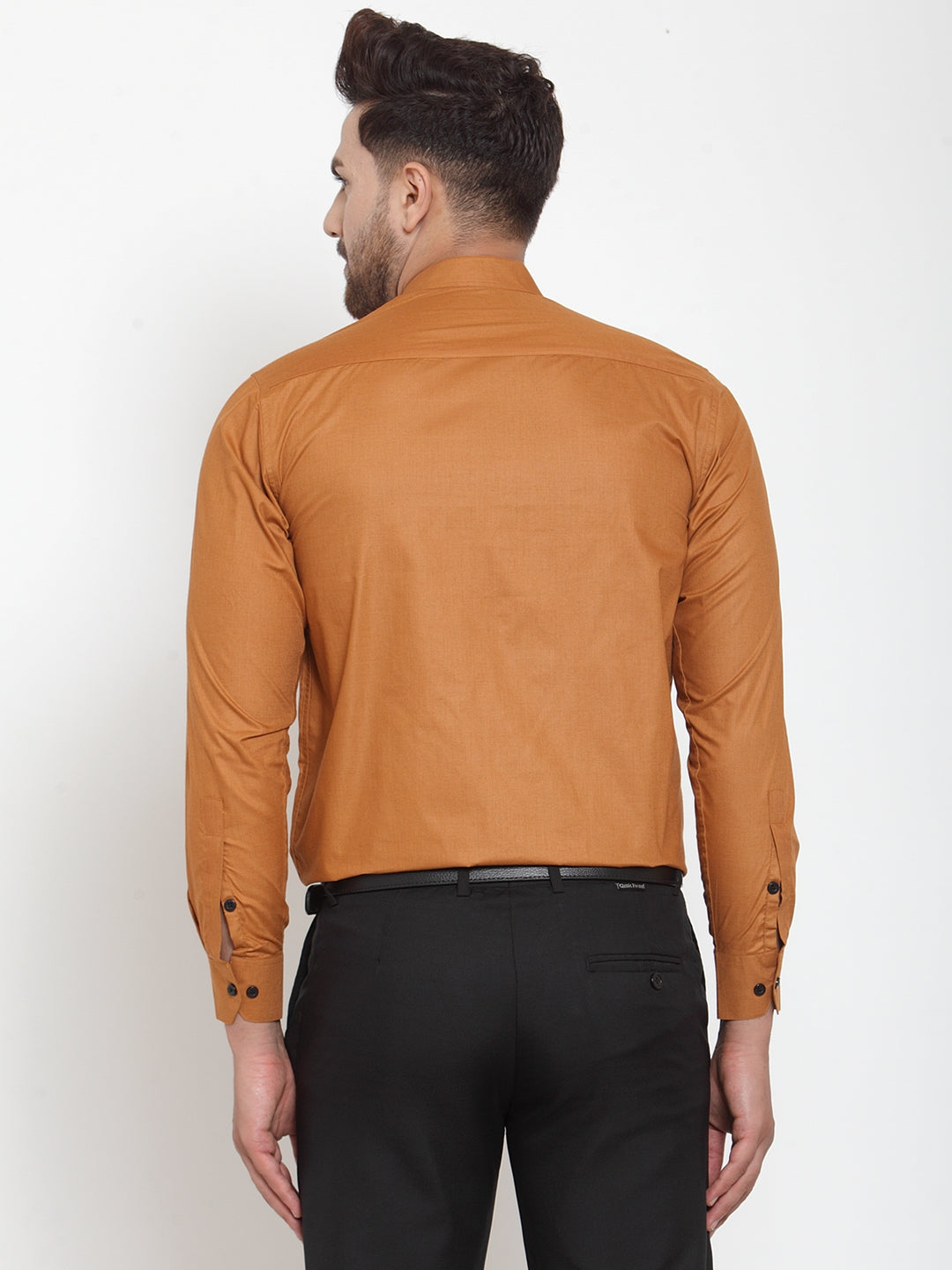 Men's Rust Cotton Solid Mandarin Collar Formal Shirts ( SF 726Rust ) - Jainish