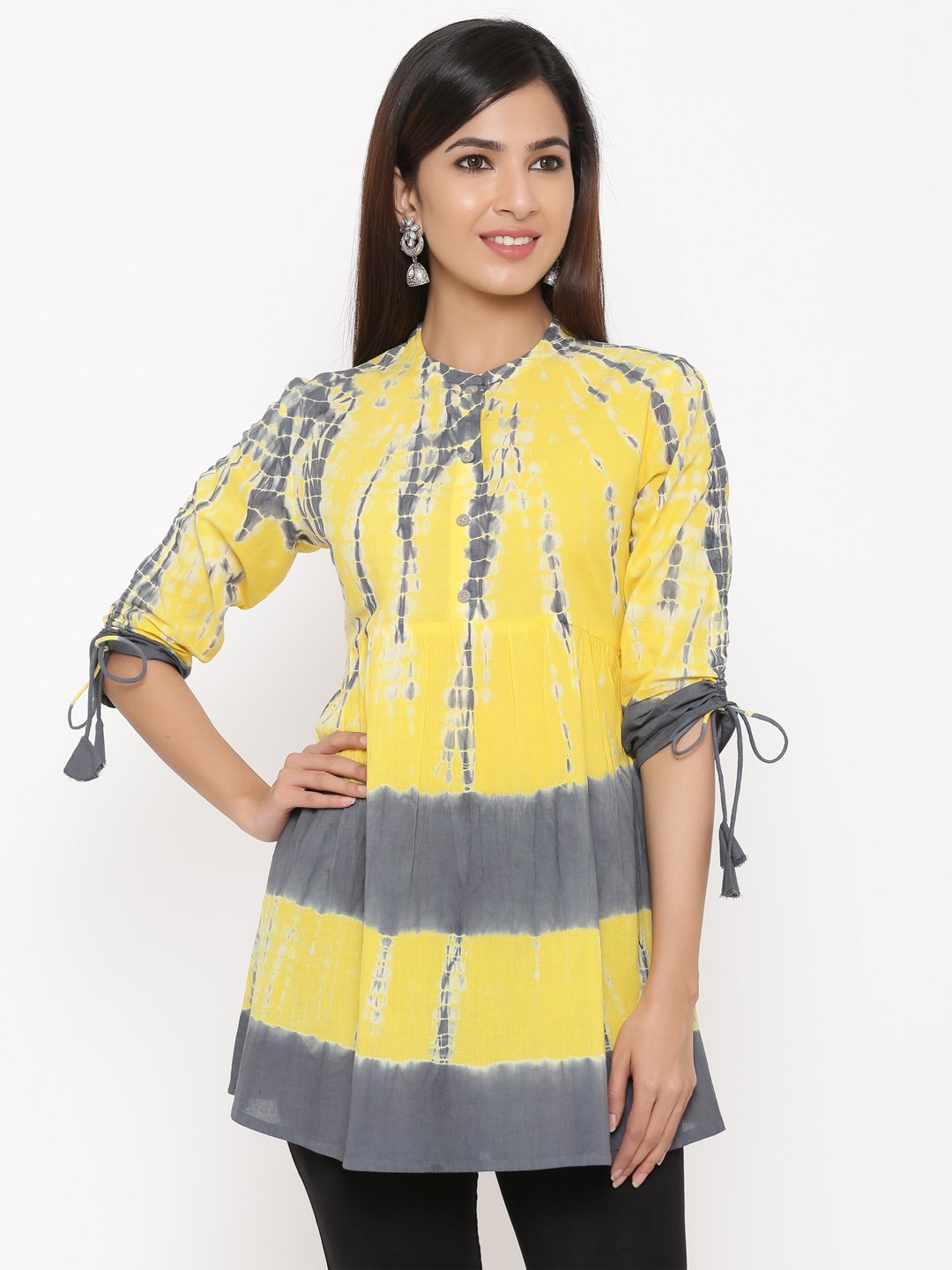 Women's Yellow Tie Dye Cambric Tunic by Kipek (1 Pc Set)