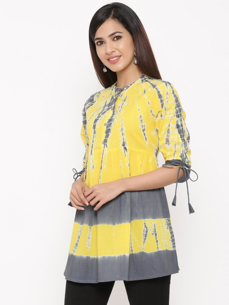 Women's Yellow Tie Dye Cambric Tunic by Kipek (1