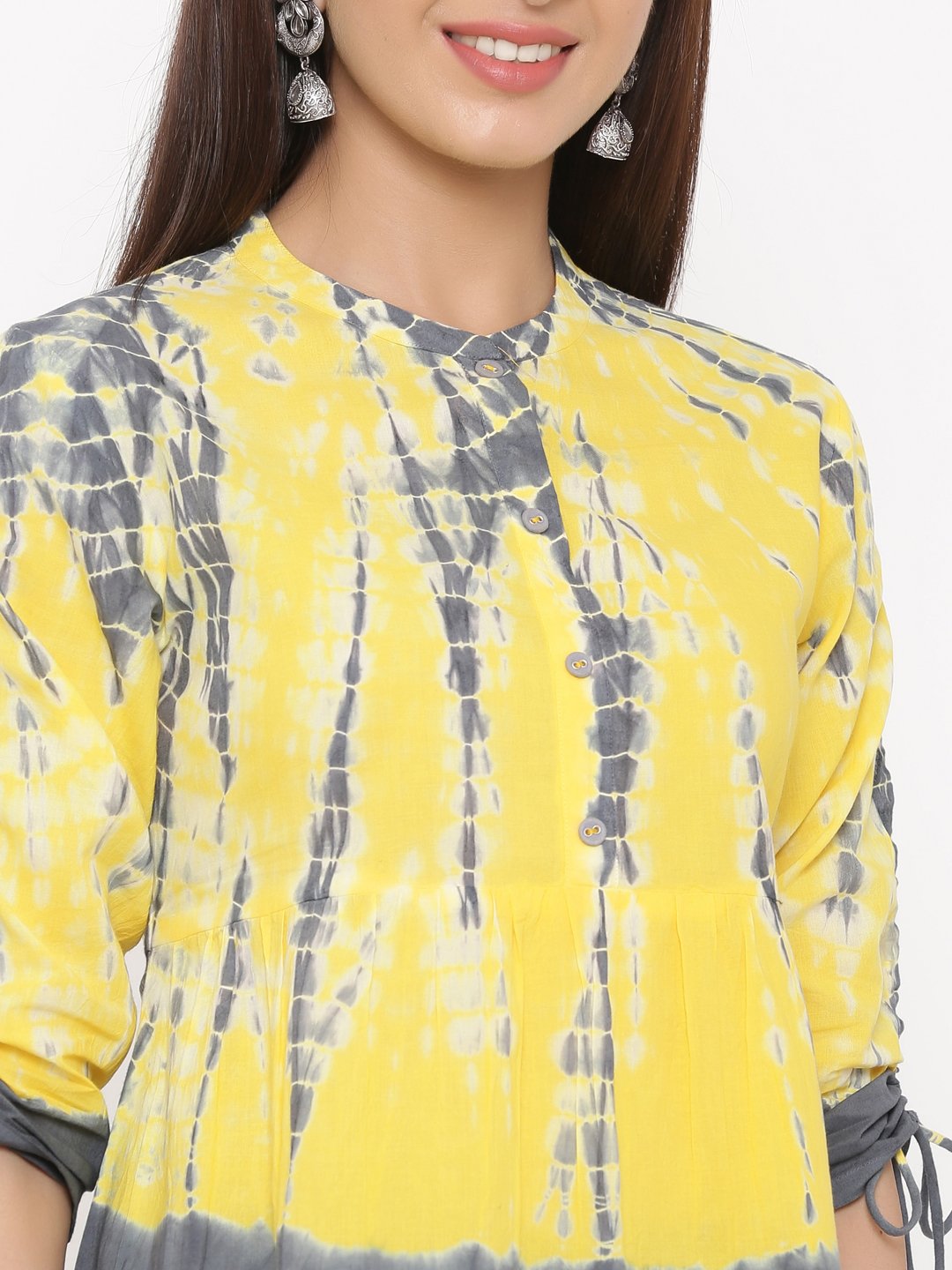 Women's Yellow Tie Dye Cambric Tunic by Kipek (1 Pc Set)