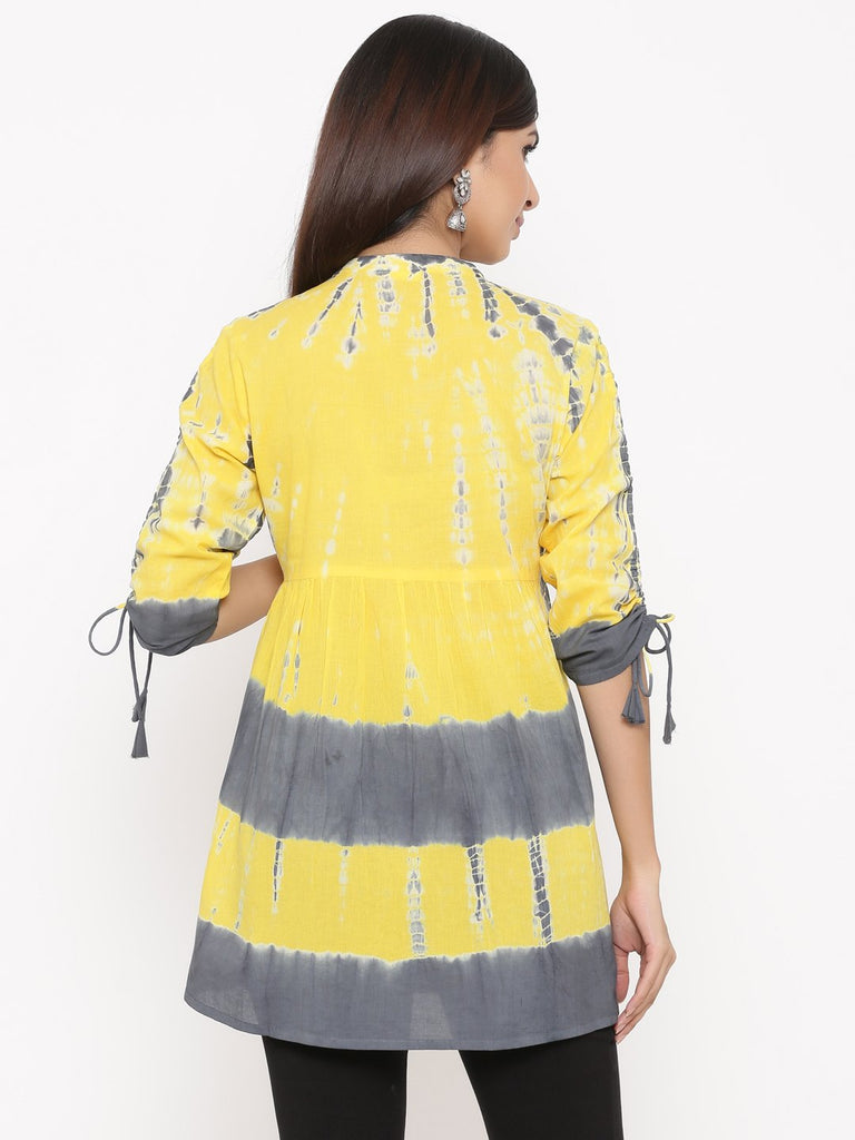 Women's Yellow Tie Dye Cambric Tunic by Kipek (1