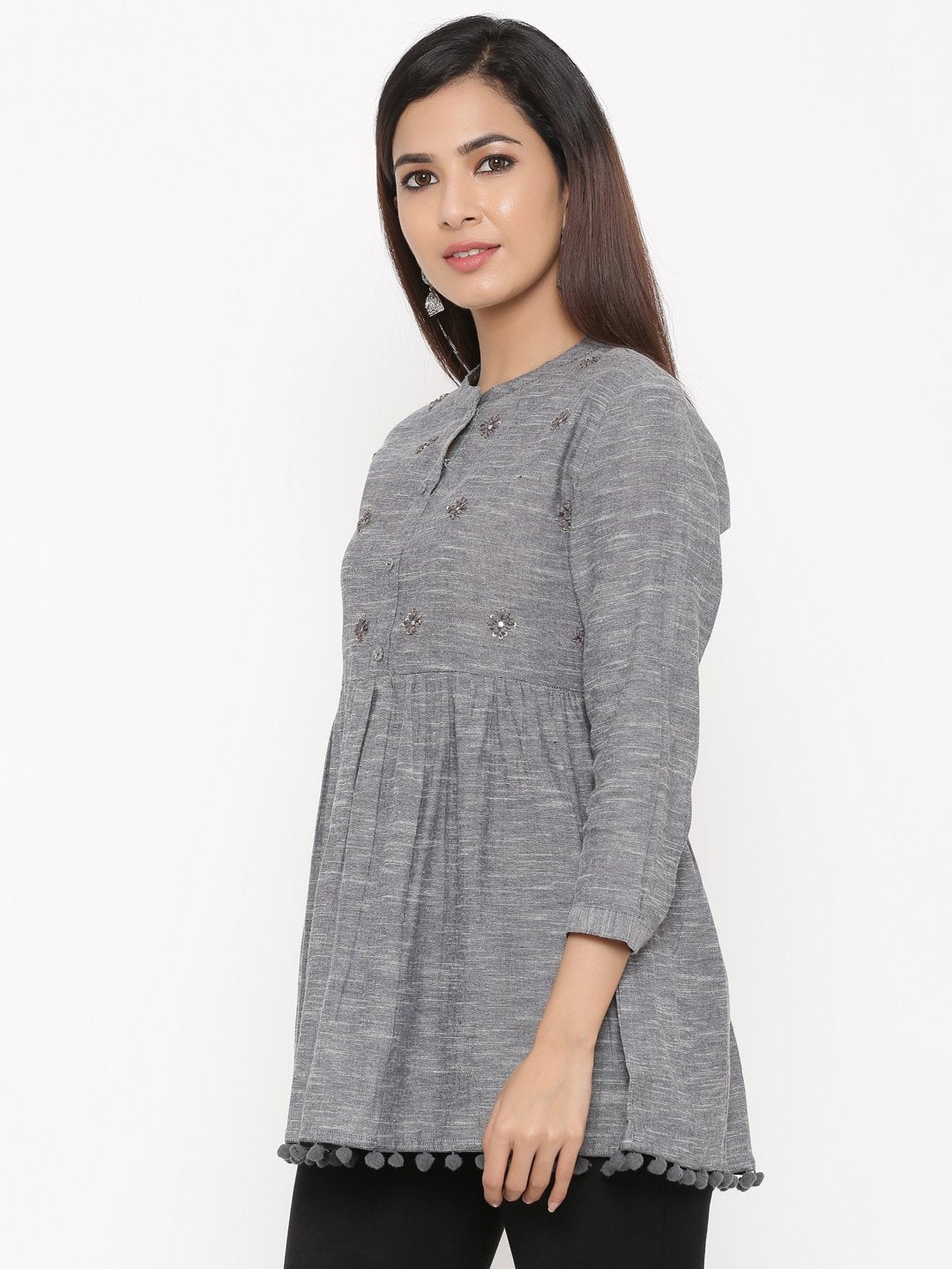 Women's Grey Cotton Tunic by Kipek (1pc)