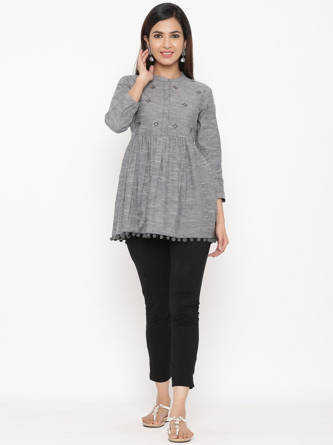 Women's Grey Cotton Tunic by Kipek (1pc)