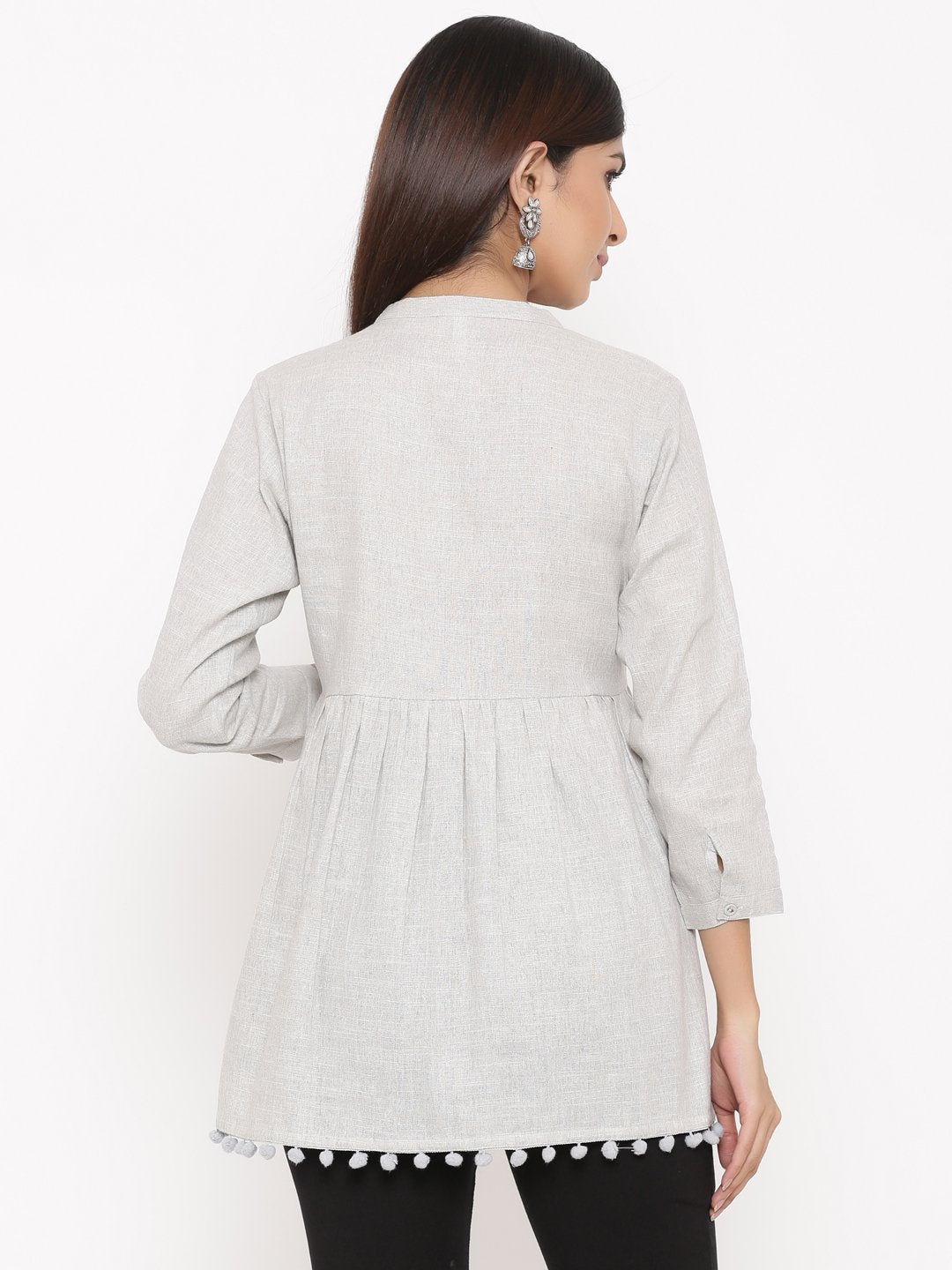 Women's Light Grey Cotton Tunic Top by Kipek (1pc)